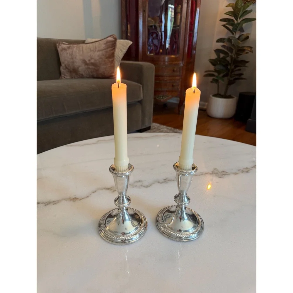 Vintage Sterling Silver Weighted Candlestick Pair • Duchin Creation 5.5